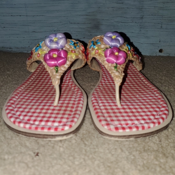 Bandolino Raffia Gingham Thong Toe Sandal, Size: 10, Tan Multi Color - Picture 5 of 9